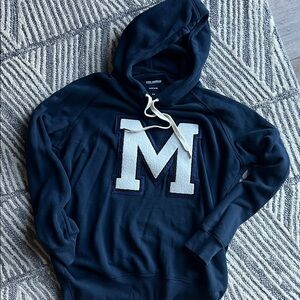 Good American Navy Hoodie with White 'M' Logo - Oversized, Monogram